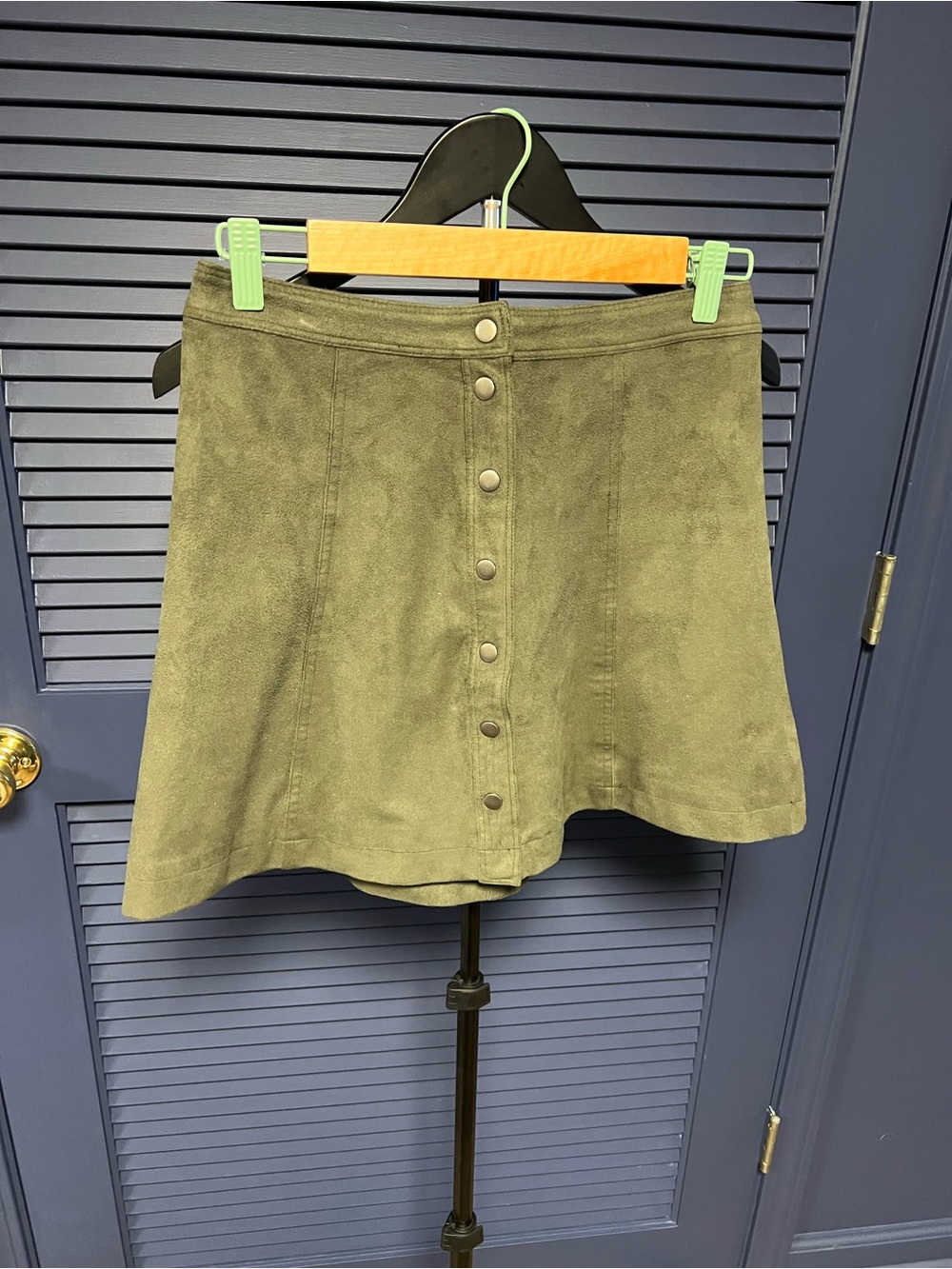 Abercrombie Olive Suede Button-Front A-Line Skirt